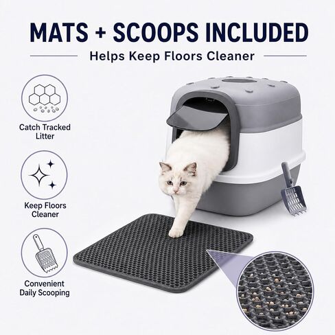 Litter Box with Lid, Enclosed Litter Box 2 Pack, 20″×15″×15″, Mat & Scoop in Kuwait