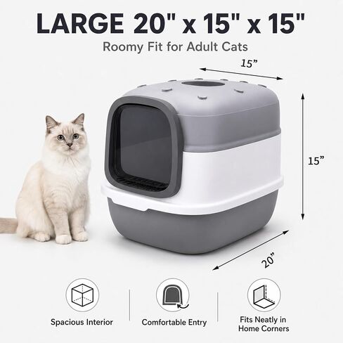 Litter Box with Lid, Enclosed Litter Box 2 Pack, 20″×15″×15″, Mat & Scoop in Kuwait