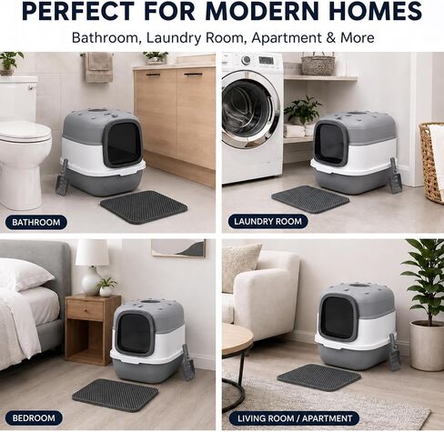 Litter Box with Lid, Enclosed Litter Box 2 Pack, 20″×15″×15″, Mat & Scoop in Kuwait