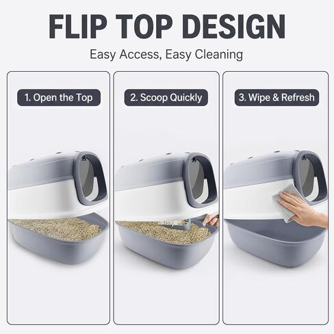 Litter Box with Lid, Enclosed Litter Box 2 Pack, 20″×15″×15″, Mat & Scoop in Kuwait