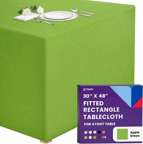 Gee Di Moda Fitted Tablecloth - 48 x 30 Inch Apple Green Fitted Table Cloth for 4 Foot Rectangle Table - Heavy Duty Washable Fabric - for 4 Ft Buffet Table Holiday Party Dinner Wedding & Trade Show in Kuwait