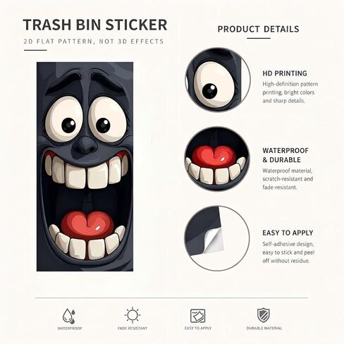 Large Funny Face Sticker for Trash Can & Wall (27.56x13.78inch), Matte Black Big Eye Vinyl Decal, Waterproof Self Adhesive Sticker for Indoor Outdoor Modern Home Decor in Kuwait
