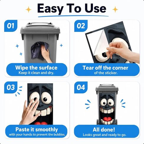 Large Funny Face Sticker for Trash Can & Wall (27.56x13.78inch), Matte Black Big Eye Vinyl Decal, Waterproof Self Adhesive Sticker for Indoor Outdoor Modern Home Decor in Kuwait
