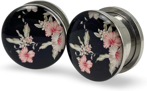 Mystic Metals Body Jewelry Screw on Plugs - Vintage Floral Style 5 Picture Plugs - Sold As a Pair in Kuwait