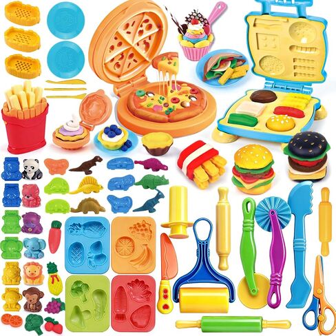 Dough Tools Set, 42Pcs Dough Accessories with Hamburger, Pizza and French Fries Making Machines, Animal and Fruit Molds, Rolling Pins, Cutters, Stamps, Safety Scissors and Kitchen Toys in Kuwait