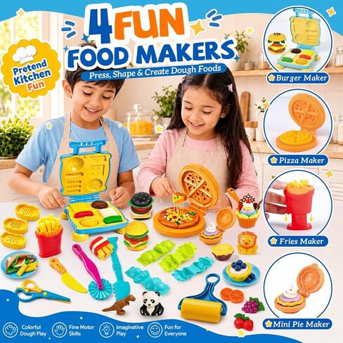 Dough Tools Set, 42Pcs Dough Accessories with Hamburger, Pizza and French Fries Making Machines, Animal and Fruit Molds, Rolling Pins, Cutters, Stamps, Safety Scissors and Kitchen Toys in Kuwait