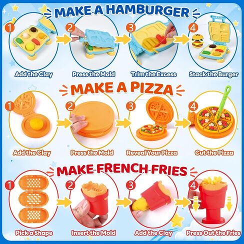 Dough Tools Set, 42Pcs Dough Accessories with Hamburger, Pizza and French Fries Making Machines, Animal and Fruit Molds, Rolling Pins, Cutters, Stamps, Safety Scissors and Kitchen Toys in Kuwait