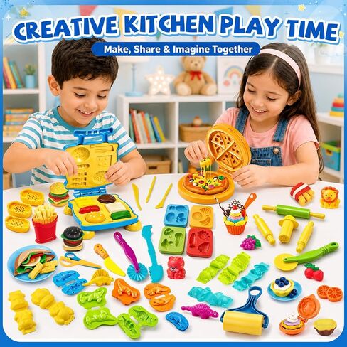 Dough Tools Set, 42Pcs Dough Accessories with Hamburger, Pizza and French Fries Making Machines, Animal and Fruit Molds, Rolling Pins, Cutters, Stamps, Safety Scissors and Kitchen Toys in Kuwait