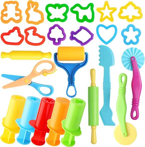 Dough Tool Kit,9 Pcs Basic Clay and Dough Tools Starter Set for Kids Includes Cutters Roller, Rolling Pins, Safety Scissors,Dough Extruder,Plastic Knife in Kuwait
