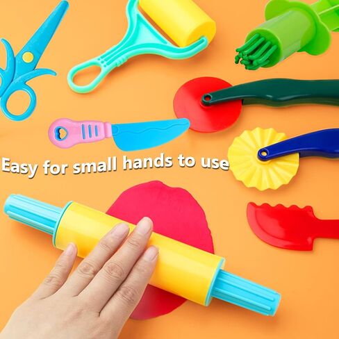 Dough Tool Kit,9 Pcs Basic Clay and Dough Tools Starter Set for Kids Includes Cutters Roller, Rolling Pins, Safety Scissors,Dough Extruder,Plastic Knife in Kuwait