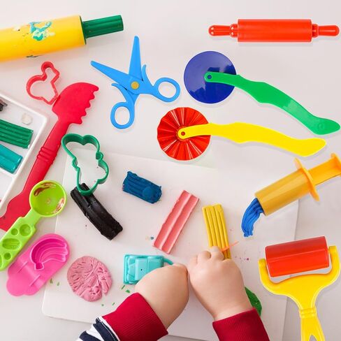 Dough Tool Kit,9 Pcs Basic Clay and Dough Tools Starter Set for Kids Includes Cutters Roller, Rolling Pins, Safety Scissors,Dough Extruder,Plastic Knife in Kuwait