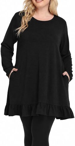 Shiaili Long Plus Size Tunic Tops for Women Ruffle Hem Shirts for leggings in Kuwait