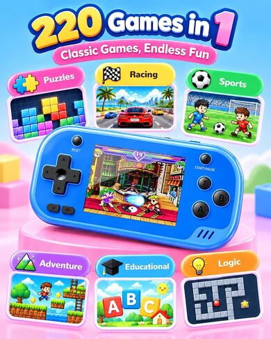 Handheld Game Console, 220 Built-in Games, 2.8" IPS Screen（Blue in Kuwait