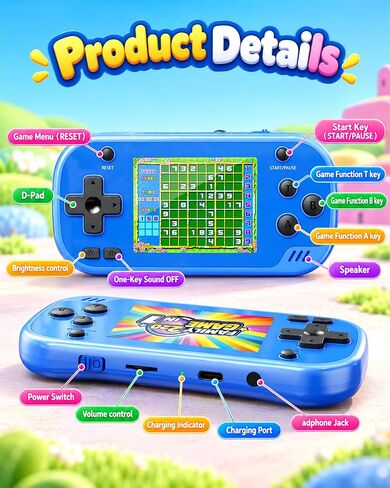 Handheld Game Console, 220 Built-in Games, 2.8" IPS Screen（Blue in Kuwait