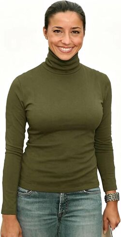 Womens Soft Cotton Long Sleeve Mock Turtleneck Shirts Tops Stretch Underscrubs Layer Tee Tops in Kuwait