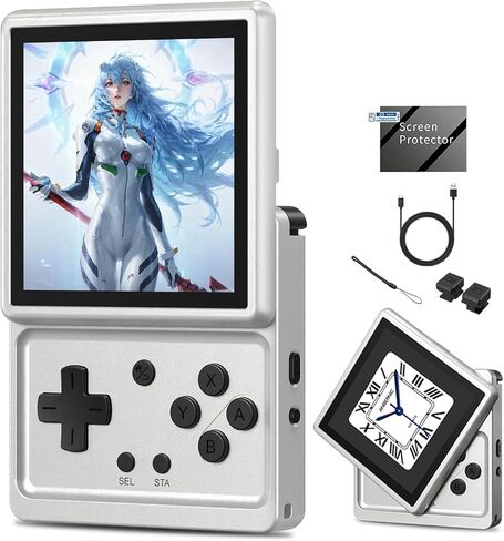 Anbernic RG Rotate Retro Handheld Game Console, 3.5-Inch Rotating Touchscreen, Android 12, T618, 3GB+32GB, Aluminum Alloy Portable Gaming Device with Adjustable Shoulder Buttons (Aurora Silver) in Saudi Arabia