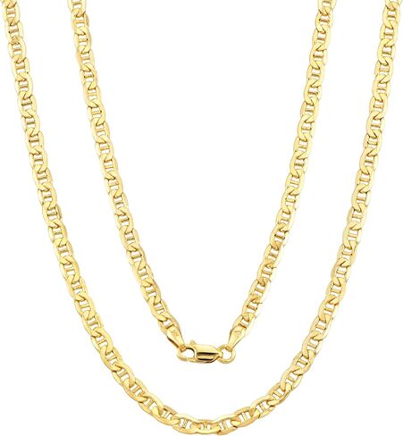 14K and 10K Real Gold Flat Mariner Chain - 2.4mm 3.05mm 3.85mm 4.65mm Diamond Cut Anchor Link Chain Necklace For Men - Dainty Yellow Gold Pendant Necklace For Women with Lobster Clasp 14" 16" 18" 20" 22" 24" in Kuwait