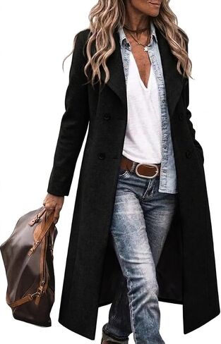 IDEALSANXUN Womens Vintage Double Breasted Long Wool Jacket Pea Coat in Kuwait