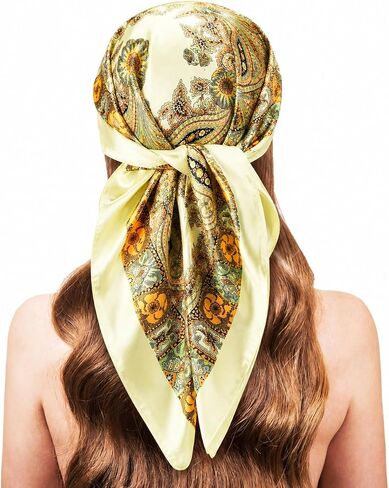 Stlvoll 5PCS Large Satin Head Scarves - Silk Square Like Neck Scarf Hair Wraps Headscarf for Sleeping Head Scarf Bundle 35 in in Kuwait