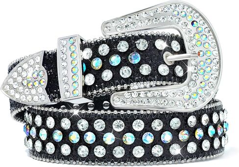 AWAYTR Rhinestone Belt for Women Men - Western Cowgirl Sequin Diamond Bling Studded Belts for Jeans Pants in Saudi Arabia