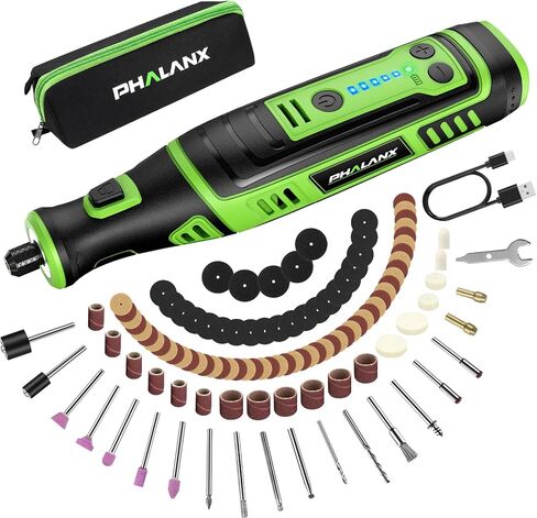 PHALANX 8V Cordless Rotary Tool Kit, 2.0 Ah Battery Rechargeable Rotary Tool with 73pcs Accessories, 5-Speed LED Light, Idea for Sanding, Carving, Polishing, Engraving, Wood Carving, Pet Grooming in Saudi Arabia