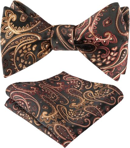 Alizeal Mens 2pcs UNTIED Gradient Paisley Self Bow Tie and Hanky Set in Kuwait