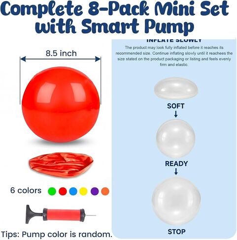 Amor Present 8PCS Inflatable Playground Balls, 8.5Inch Bouncing Sensory Balls with Hand Air Pump, for Kids Birthday Parties in Kuwait