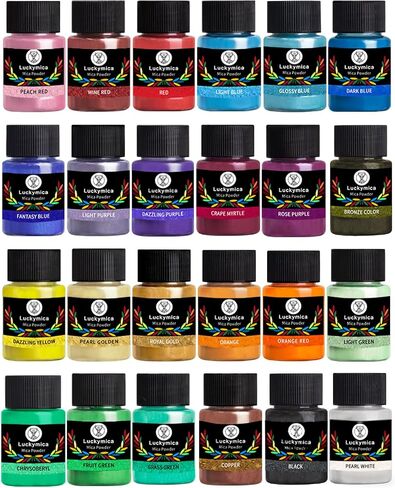 Upgrade Luckymica Mica Powder, 24 Colors Pearlescent Pigment Powder for Epoxy Resin, Art Set for Soap Making, Candle, Lip Glos, Dye & Bath Bombs in Saudi Arabia