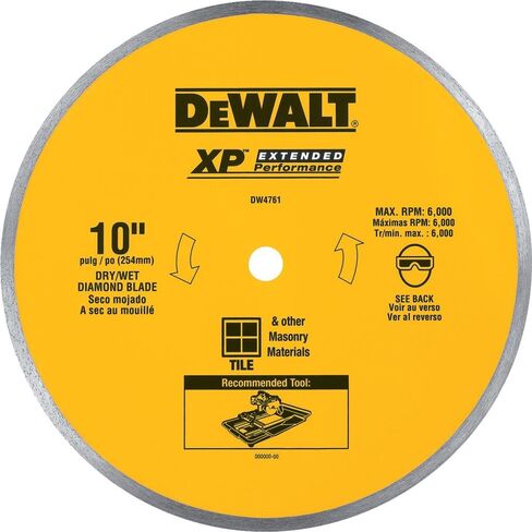DEWALT Diamond Blade for Ceramic or Tile, Wet Cutting, Continuous Rim, 5/8-Inch Arbor, 10-Inch (DW4761) , Yellow in Saudi Arabia