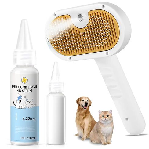Pet Steam Brush for Dog & Cat – shower bath brush – Steam for Shedding & Grooming Water Brush for Long & Short Haired Pets Spritz Defur Comb 3-in-1 Spray Hair Removal Comb Includes 1*Waterless Shampoo in Kuwait