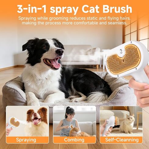 Pet Steam Brush for Dog & Cat – shower bath brush – Steam for Shedding & Grooming Water Brush for Long & Short Haired Pets Spritz Defur Comb 3-in-1 Spray Hair Removal Comb Includes 1*Waterless Shampoo in Kuwait