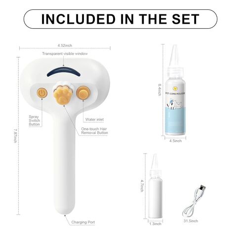 Pet Steam Brush for Dog & Cat – shower bath brush – Steam for Shedding & Grooming Water Brush for Long & Short Haired Pets Spritz Defur Comb 3-in-1 Spray Hair Removal Comb Includes 1*Waterless Shampoo in Kuwait