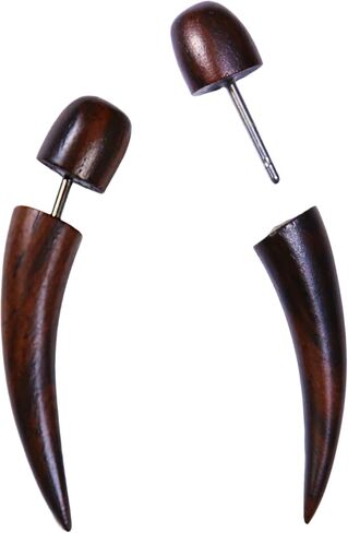 Earth Accessories Spike Taper Fake Gauges for Women or Men - Faux Gauge Earrings with Organic Wood and Surgical Steel - Fake Plugs Sold as a Pair in Black or Brown in Kuwait