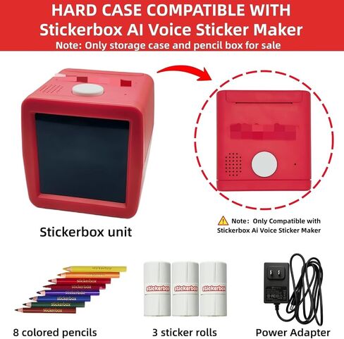 Carrying Case Compatible with Stickerbox AI Printer, 2-in-1 Travel Organizer for 3 Sticker Rolls, Charging Cable and Pencil Box, with Removable PP Box for 8 Colored Pencils (Only Case) (Red) in Saudi Arabia