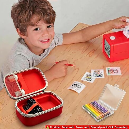 Carrying Case Compatible with Stickerbox AI Printer, 2-in-1 Travel Organizer for 3 Sticker Rolls, Charging Cable and Pencil Box, with Removable PP Box for 8 Colored Pencils (Only Case) (Red) in Saudi Arabia
