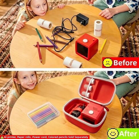 Carrying Case Compatible with Stickerbox AI Printer, 2-in-1 Travel Organizer for 3 Sticker Rolls, Charging Cable and Pencil Box, with Removable PP Box for 8 Colored Pencils (Only Case) (Red) in Saudi Arabia