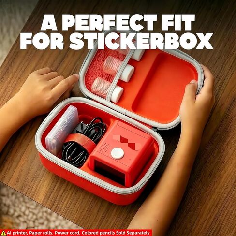 Carrying Case Compatible with Stickerbox AI Printer, 2-in-1 Travel Organizer for 3 Sticker Rolls, Charging Cable and Pencil Box, with Removable PP Box for 8 Colored Pencils (Only Case) (Red) in Saudi Arabia