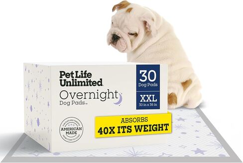 Pet Life Unlimited Overnight XXL Puppy Pads for Dogs, Potty Training Pee Pads, 30 Count, 30" x 36", Leak-Proof, Super Absorbent, Quick-Dry Overnight Protection, Made in USA in Saudi Arabia