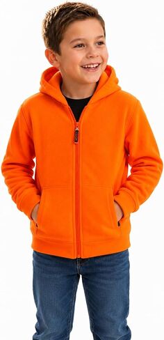 TrailCrest Kids Orange Safety Full Zip High Visibility Thick Fleece Hooded Sweatshirt Hunting Jacket in Kuwait