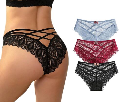 AUTUCAU Sexy Cheeky Underwear for Women Lace Floral Bikini Criss Cross Seamless Panties Ladies Cute Hipster Briefs Multi-Pack in Saudi Arabia
