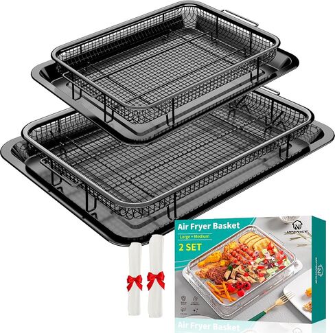 Air Fryer Basket for Oven, OPENICE 2 Set Stainless Steel Air Fryer Pan and Crisper Tray, Non-stick Oven Air Fryer Basket for Baking and Crispy Foods - Large & Medium in Kuwait