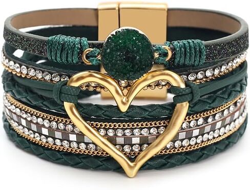 P Ammy Fashion® Women's Multi-layer Love Heart Leather Wrap Bracelets Stackable Boho Bangles Bohemian Cuff with Magnetic Clasp Jewelry Gift in Kuwait