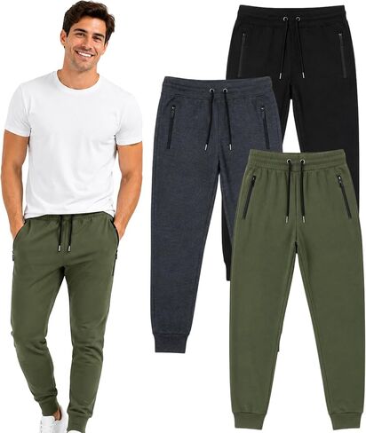 BROOKLYN VERTICAL Mens 3 Pack Fleece Active Jogger Sweatpants with Zipper Pocket and Drawstring Size S-2XL in Kuwait