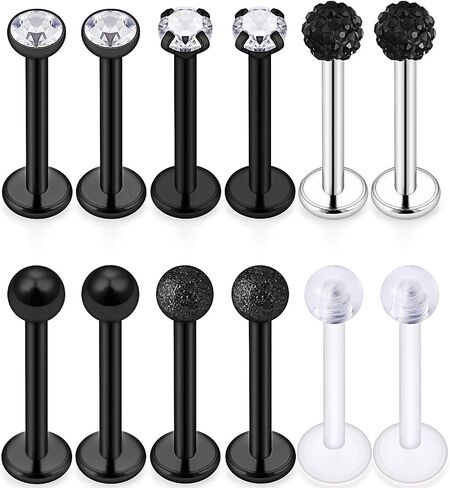 Dyknasz 16G Stainless Steel Labret Studs Monroe Lip Rings Retainer Cartilage Tragus Nail Conch Helix Earring Barbell Piercing Jewelry with Clear Diamond CZ for Women Men in Kuwait