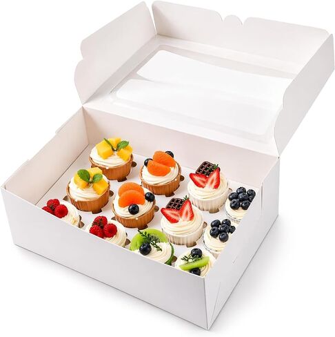 YunKo 15 Pack Dozen Cupcake Boxes White Cupcake Containers with Window Fit 12 Cupcakes or Muffins in Kuwait