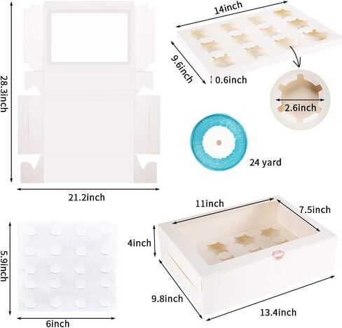 YunKo 15 Pack Dozen Cupcake Boxes White Cupcake Containers with Window Fit 12 Cupcakes or Muffins in Kuwait