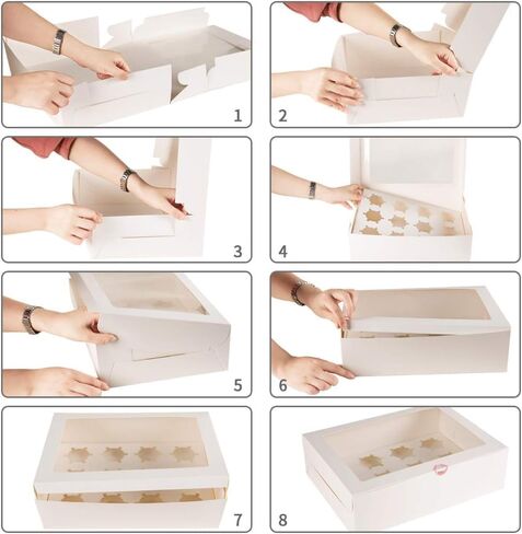 YunKo 15 Pack Dozen Cupcake Boxes White Cupcake Containers with Window Fit 12 Cupcakes or Muffins in Kuwait