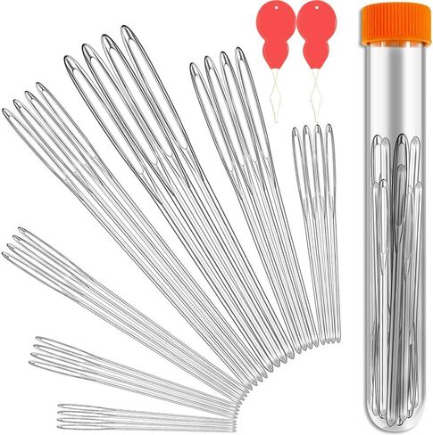 28/35/60 PCS Large-Eye Blunt Needles, Stainless Steel Yarn Knitting Needles, Sewing Needles for Hand Sewing, Crafting Knitting Weaving Stringing Needles, Perfect for Finishing Off Crochet Projects in Kuwait