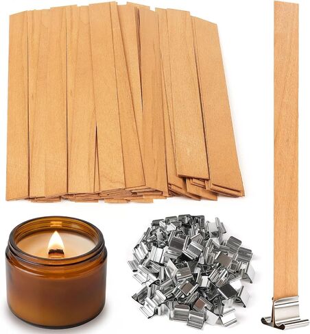 100 Pcs Wood Wicks for Candles Making, 50 Pcs 5.1 X 0.5 Inch Candle Making Wicks and 50 Pcs Iron Stand Natural Wooden Wicks for Candlemaking Wide Candle Wicks for DIY Candle Making in Saudi Arabia