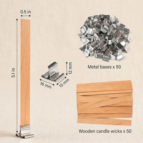100 Pcs Wood Wicks for Candles Making, 50 Pcs 5.1 X 0.5 Inch Candle Making Wicks and 50 Pcs Iron Stand Natural Wooden Wicks for Candlemaking Wide Candle Wicks for DIY Candle Making in Saudi Arabia